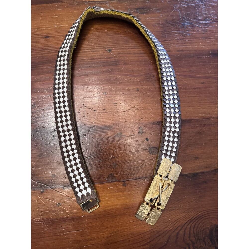 Vintage Art Deco Gold Metallic Fish Scale Elastic Glam Stretchy Belt